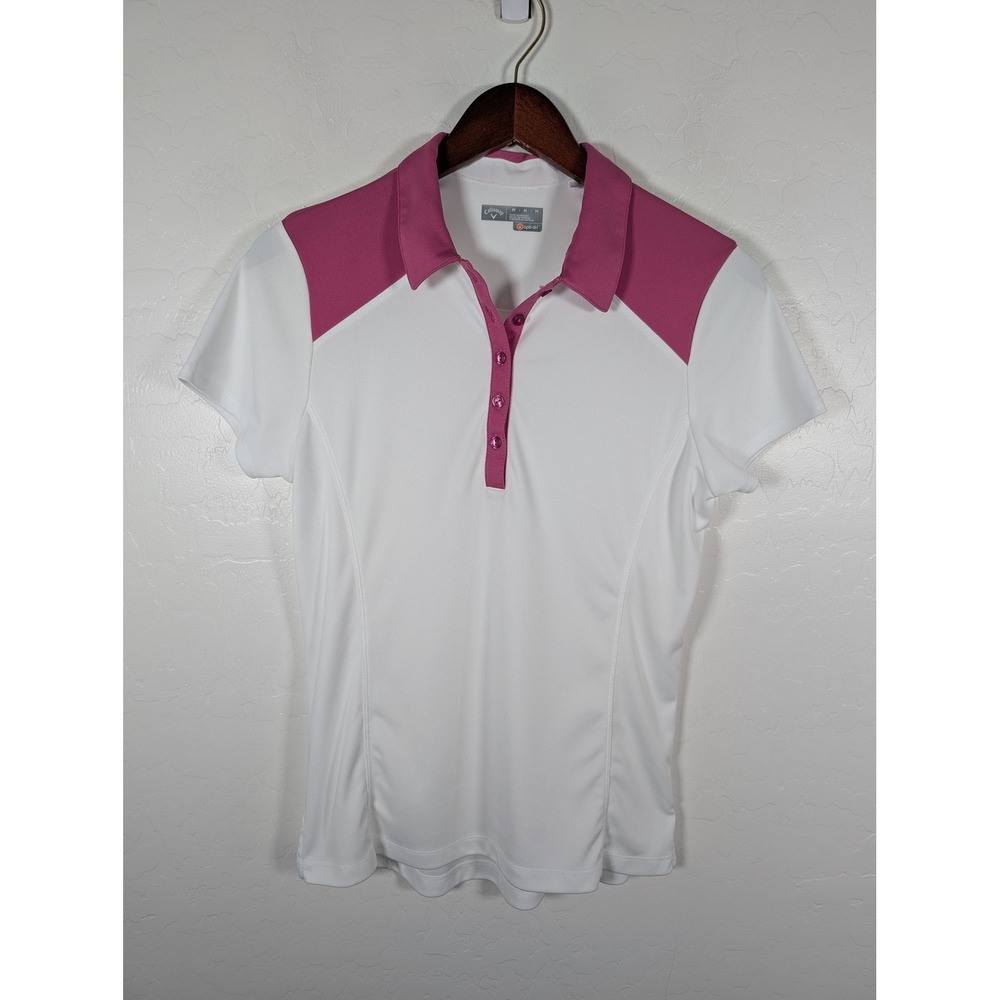 Callaway Polo Shirt Womens Medium White Pink Opti-Dri Golf‎ Performance Athletic